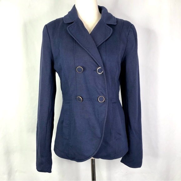 H&M navy blazer double breasted equestrian style jersey knit cotton poly 10 - Picture 1 of 11